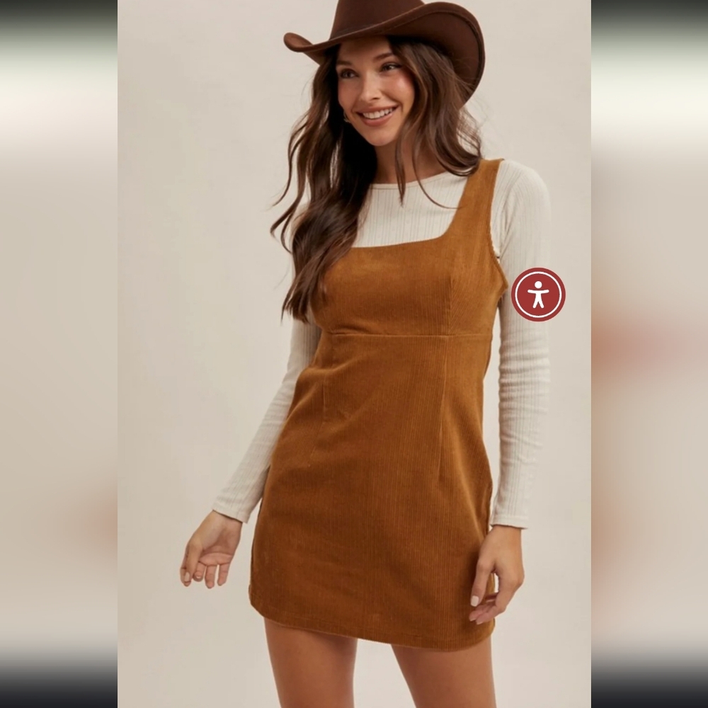 Hem & Thread Corduroy square neck pinafore dress, size M (runs like Small).  New